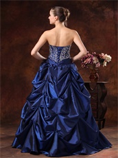 Fascinating Beaded Bodice Pick-ups Navy Blue Prom Dress Opera Performance