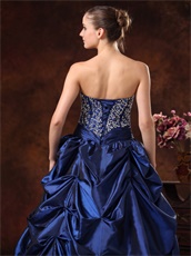 Fascinating Beaded Bodice Pick-ups Navy Blue Prom Dress Opera Performance