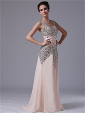 Champagne Fully Crystals Sheath Square Pageant Prom Dress For Mature Lady