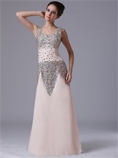 Champagne Fully Crystals Sheath Square Pageant Prom Dress For Mature Lady