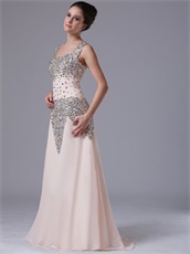 Champagne Fully Crystals Sheath Square Pageant Prom Dress For Mature Lady
