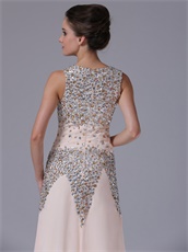 Champagne Fully Crystals Sheath Square Pageant Prom Dress For Mature Lady