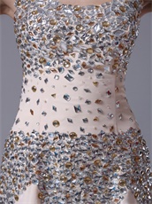 Champagne Fully Crystals Sheath Square Pageant Prom Dress For Mature Lady