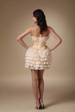 Strapless Layers Decorate Champagne Lace Cocktail Dress