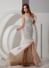 Champagne Chiffon Sweetheart Mermaid Prom Dress With Diamond