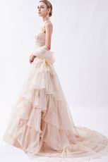 Pretty Halter Cascade Skirt Antique White Formal Dress With Shawl