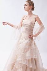 Pretty Halter Cascade Skirt Antique White Formal Dress With Shawl