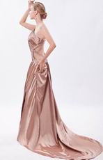 One Shoulder Beaded Side Split Rose Brown Evening Dress