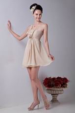 One Shoulder Champagne Discount Mini Graduation Dress