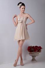 One Shoulder Champagne Discount Mini Graduation Dress