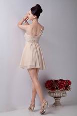 One Shoulder Champagne Discount Mini Graduation Dress