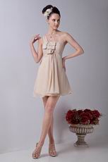 Cheap One Shoulder Champagne Chiffon Bridesmaid Dress