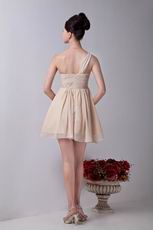 Cheap One Shoulder Champagne Chiffon Bridesmaid Dress