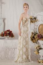 Unique Sweetheart Gold Sequin With Lace Evening Gown