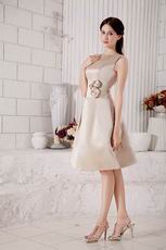 Classic Scoop Neck A-line Knee Length Champagne Stain Prom Dress