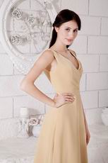 Cute Champagne Bridesmaid Dress With V Neck Skirt