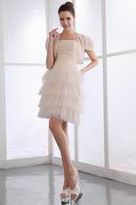 Cream Short Layers Chiffon Prom Dress With Chiffon Jacket