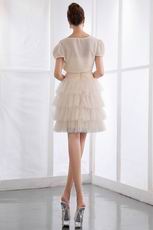 Cream Short Layers Chiffon Prom Dress With Chiffon Jacket