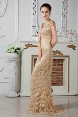 Sexy Cap Sleeves Champagne Lace Evening Dress 2012 Discount