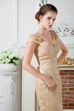 Sexy Cap Sleeves Champagne Lace Evening Dress 2012 Discount