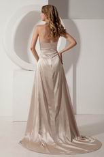 Halter Champagne Evening Gown With Side Split Skirt