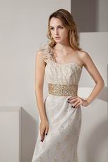 Luxury One Shoulder Straps Gold Sequin Lace Evening Dress