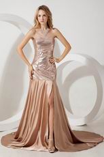 Mermaid Split Skirt Golden Evening Dress With Sequin Bodice