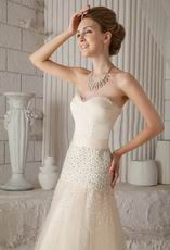 Strapless Sweet heart Champagne Prom Pageant Dress With Beading