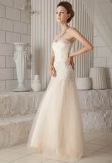 Strapless Sweet heart Champagne Prom Pageant Dress With Beading