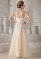 Strapless Sweet heart Champagne Prom Pageant Dress With Beading