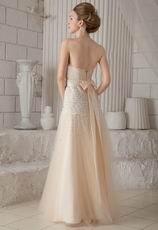 Strapless Sweet heart Champagne Prom Pageant Dress With Beading