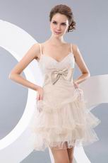 Lace Bodice Champagne Short Prom Dress With Bowknot Design