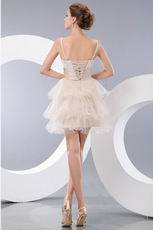 Lace Bodice Champagne Short Prom Dress With Bowknot Design