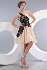 Champagne Sweet 16 Dress With Side Black Applique