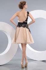 Champagne Sweet 16 Dress With Side Black Applique