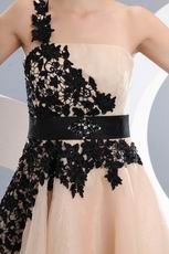 Champagne Sweet 16 Dress With Side Black Applique