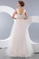 Wide Straps Floor Length Net Fabric Prom Dresses With Crystals