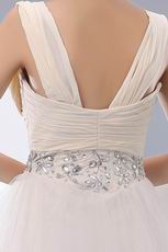 Wide Straps Floor Length Net Fabric Prom Dresses With Crystals