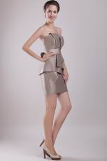 Grey Strapless Mini-length Graduation Dress With Bowknot
