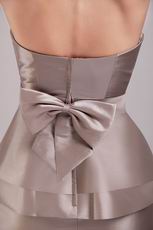 Grey Strapless Mini-length Graduation Dress With Bowknot