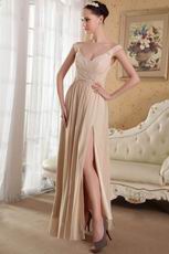 Top Designer V-neck Champagne Prom Dress With Side Split