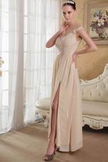 Top Designer V-neck Champagne Prom Dress With Side Split