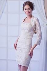 Elegant Champagne Lace Sheath Sheath Old Lady Prom Dress With Jacket