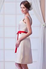 Square Champagne Homecoming Dress With Bowknot Design