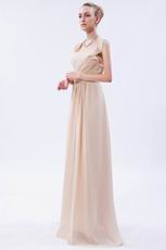 Halter Top Neck Champagne Chiffon Cheap Prom Dress For Sale