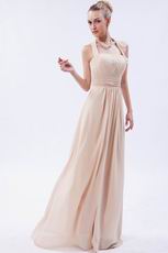 Halter Top Neck Champagne Chiffon Cheap Prom Dress For Sale