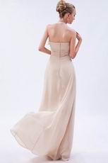 Halter Top Neck Champagne Chiffon Cheap Prom Dress For Sale