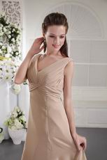 V-neck Tea-length Champagne Chiffon Graduation Short Dress