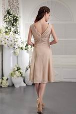 V-neck Tea-length Champagne Chiffon Graduation Short Dress