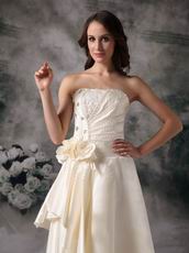 Light Champagne Prom Dress With Side Handcrafted Flowers